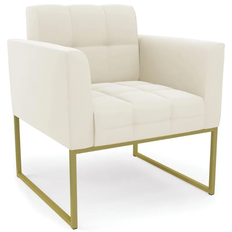 Poltrona Decorativa Base Industrial Dourado Ana Veludo Bege - Ibiza