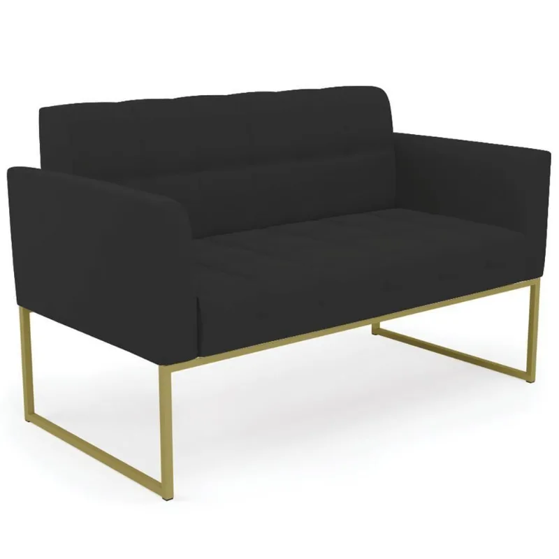Sofá Namoradeira Base Industrial Dourado Ana Veludo Preto - Ibiza