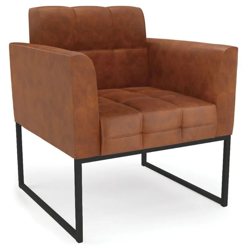 Poltrona Decorativa Base Industrial Preto Ana Sintético Pu Nozes - Ibiza