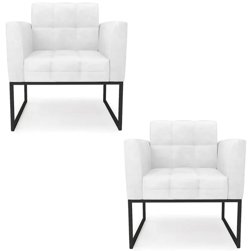 Poltrona Base Industrial Preto Kit 2 Ana Sintético Pu Branco - Ibiza