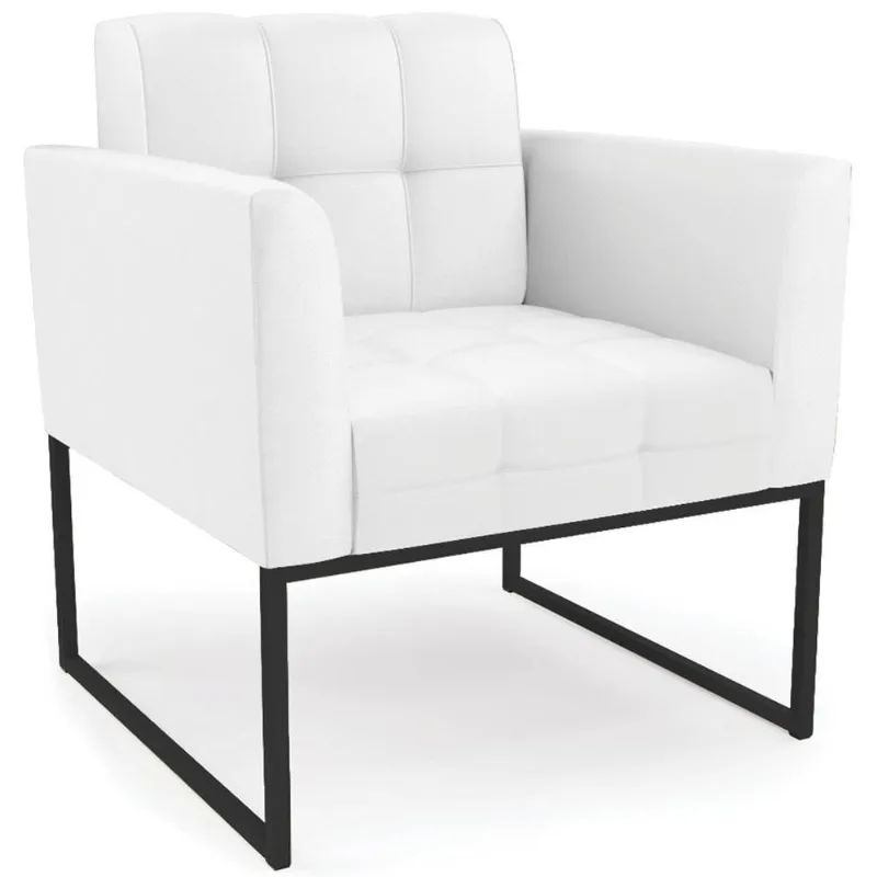 Poltrona Decorativa Base Industrial Preto Ana Sintético Branco - Ibiza