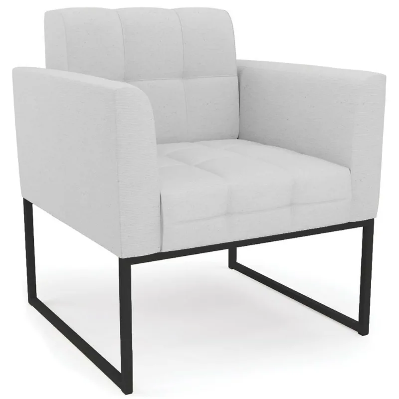 Poltrona Decorativa Base Industrial Preto Ana Linho Cinza - Ibiza
