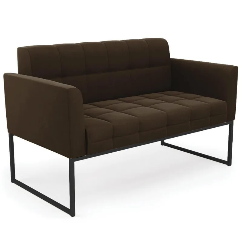 Sofá Namoradeira Base Industrial Preto Ana Suede Marrom - Ibiza