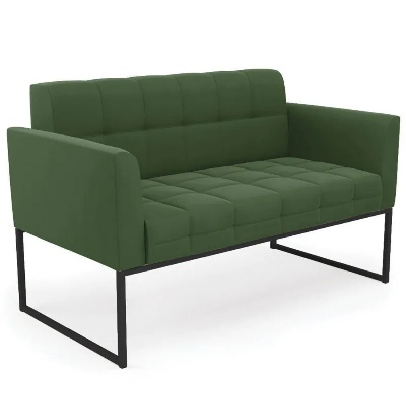 Sofá Namoradeira Base Industrial Preto Ana Suede Verde - Ibiza
