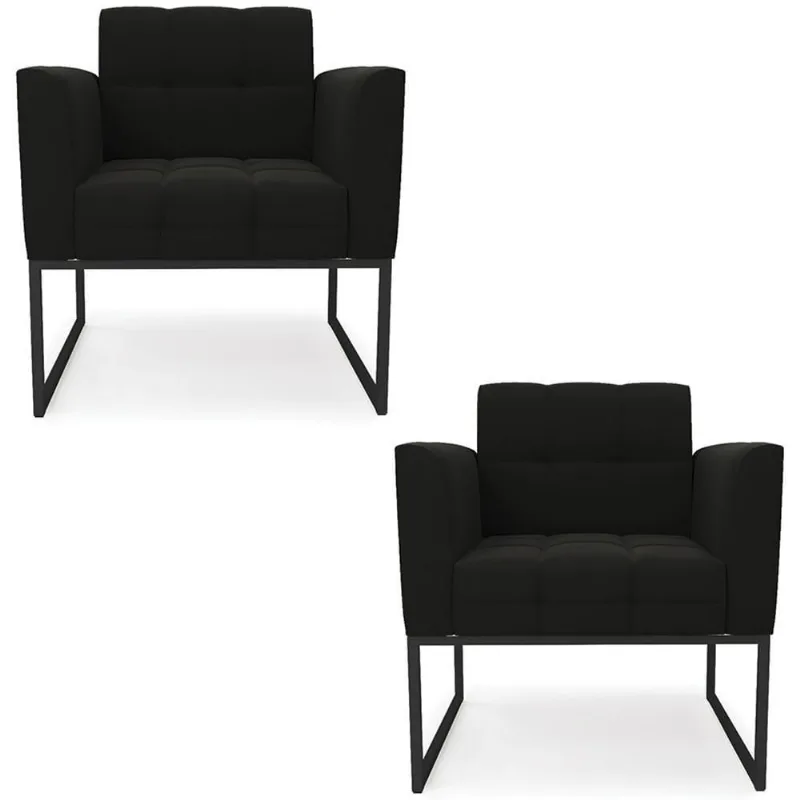 Poltrona Base Industrial Preto Kit 2 Ana Suede Preto - Ibiza