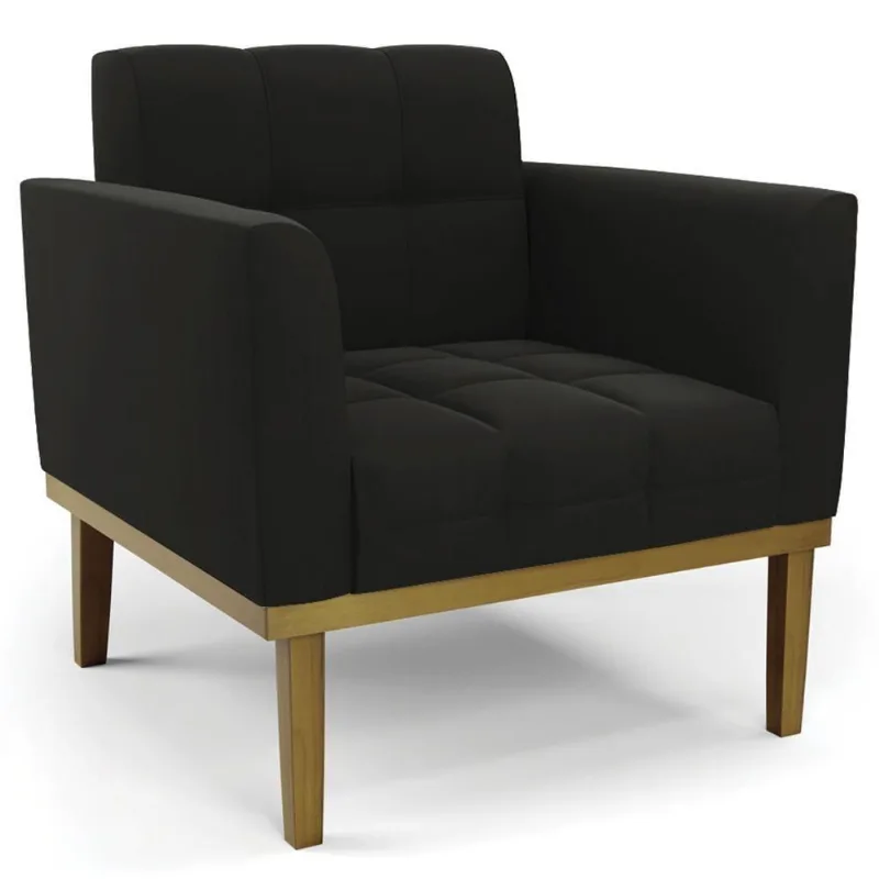 Poltrona Decorativa Base Madeira Castanho Ana Suede Preto - Ibiza