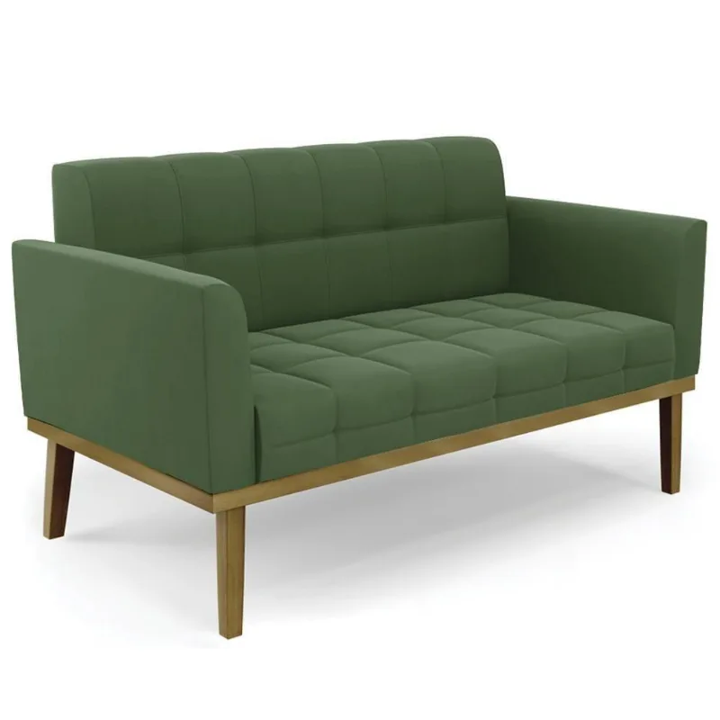 Sofá Namoradeira Base Madeira Castanho Ana Suede Verde - Ibiza
