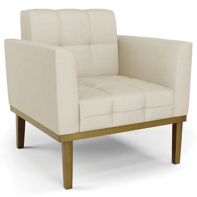Poltrona Decorativa Base Madeira Castanho Ana Veludo Luxo Off White - Ibiza