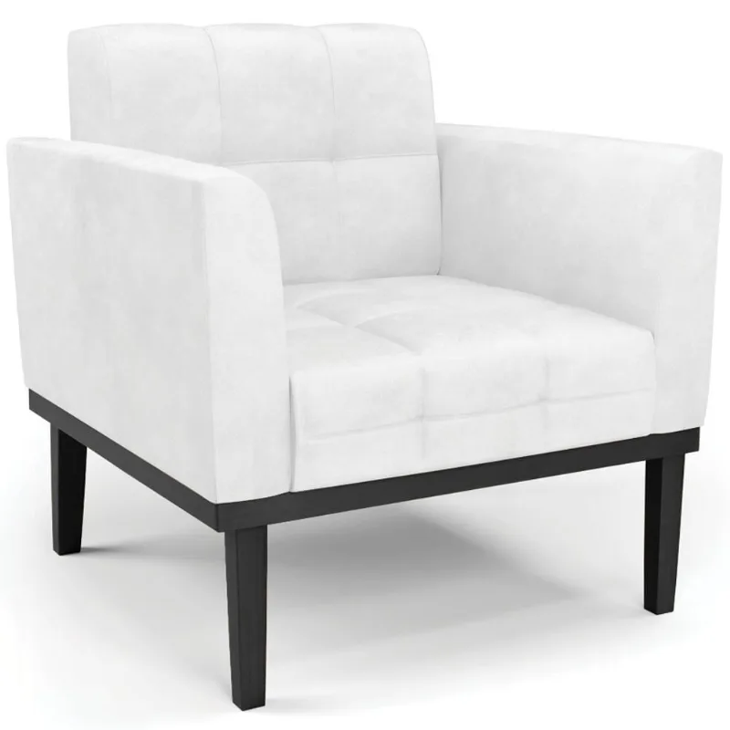 Poltrona Decorativa Base Madeira Preto Ana Sintético Pu Branco - Ibiza