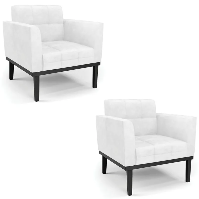 Poltrona Base Madeira Preto Kit 2 Ana Sintético Pu Branco - Ibiza