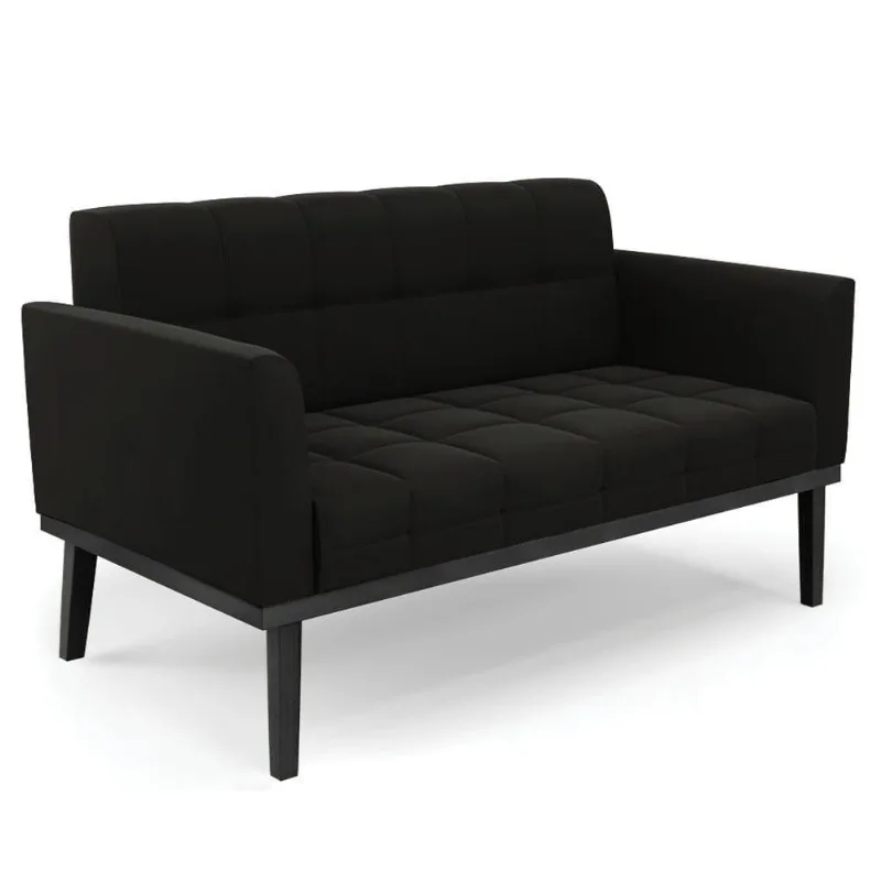 Sofá Namoradeira Base Madeira Preto Ana Suede Preto - Ibiza