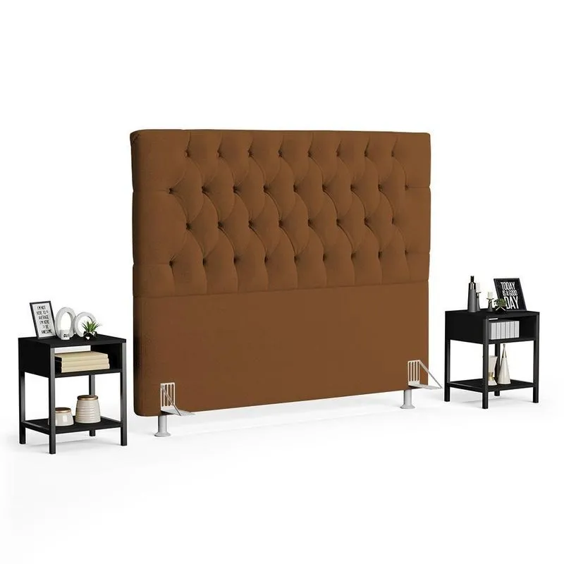 Cabeceira Casal 140cm Cristal Boucle Telha E 2 Mesas Laterais Plaza Lc1 Preto - Mpozenato