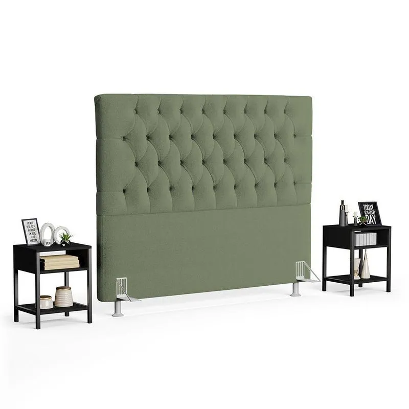 Cabeceira Casal Queen 160cm Cristal Bouclê Oliva E 2 Mesas Laterais Plaza Lc1 Preto