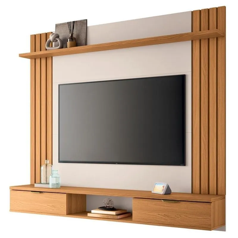 Painel Para Tv 70 Pol 180cm Ripado 2 Portas Solle H01 Off White-cinamomo - Mpozenato