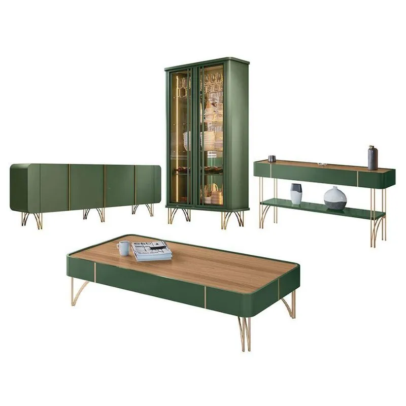 Conjunto Sala De Estar Com Cristaleira Agnes H01 Verde Pistache-cinamomo