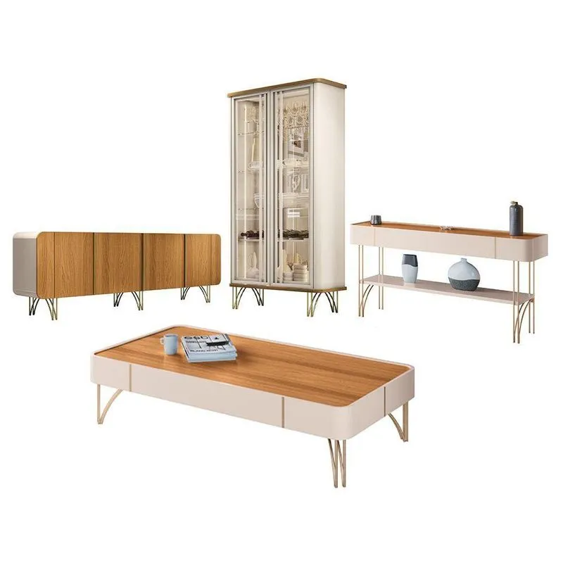 Conjunto Sala De Estar Com Cristaleira Agnes H01 Off White-cinamomo