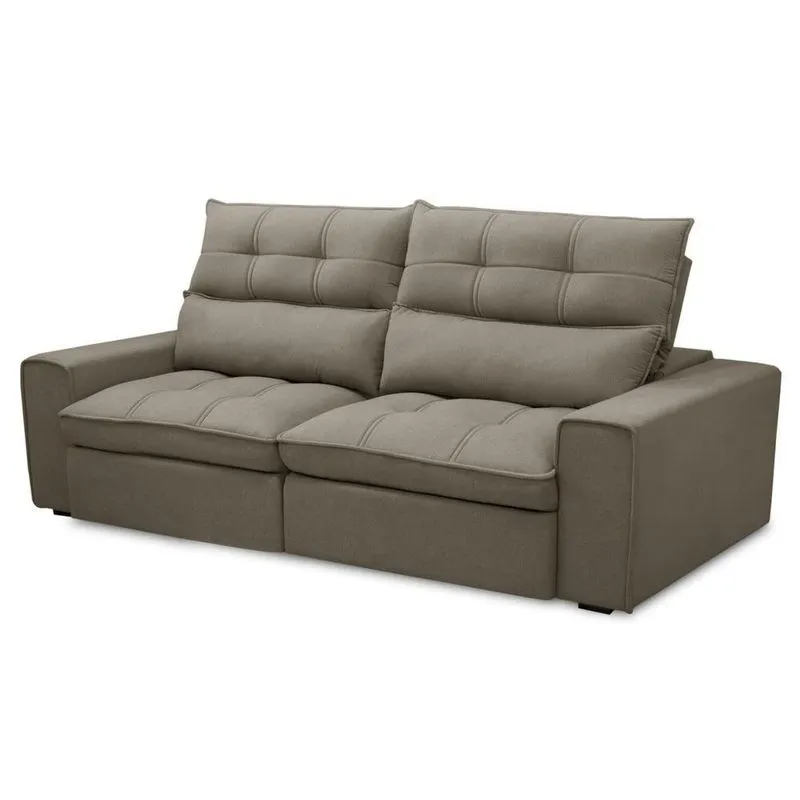 Sofá Retrátil Reclinável 3 Lugares 210cm Damy F05 Veludo Marrom - Mpozenato