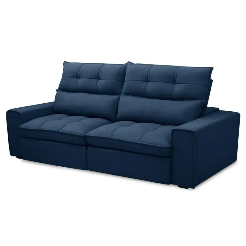 Sofá Retrátil Reclinável 3 Lugares 230cm Damy F05 Veludo Azul - Mpozenato