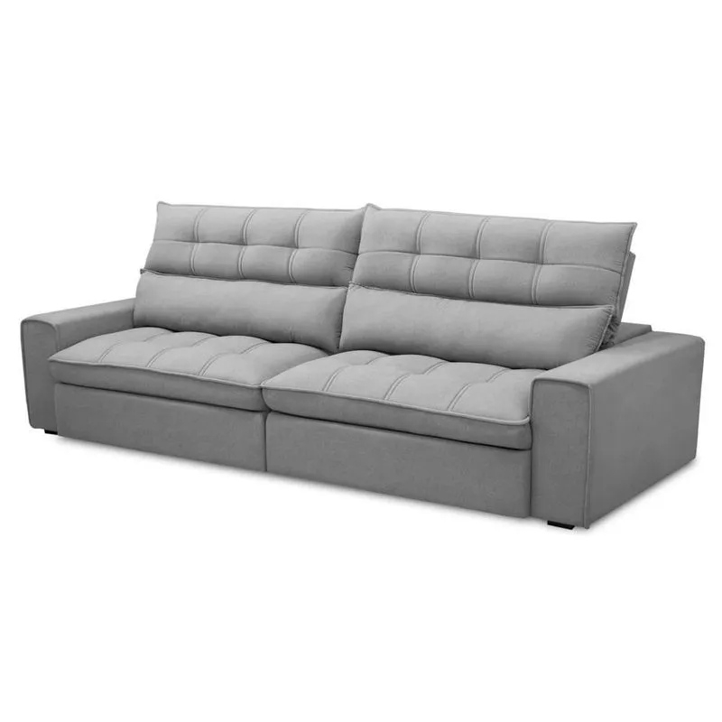 Sofá Retrátil Reclinável 3 Lugares 250cm Damy F05 Veludo Cinza - Mpozenato