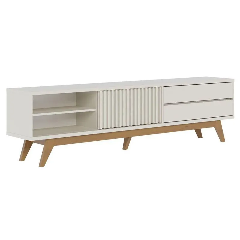 Rack Para Sala Bancada De Tv 75 Pol 200cm Itália C05 Off White Matte Mpozenato