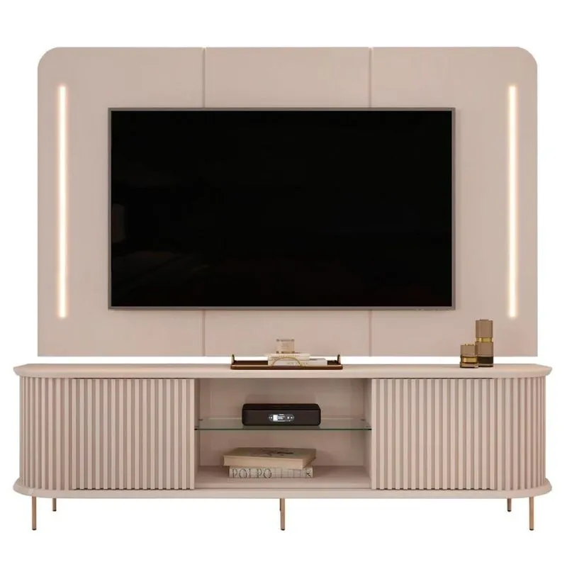 Painel Para Tv 75 Pol E Rack Bancada Ripado 218cm World D04 Off White - Mpozenato