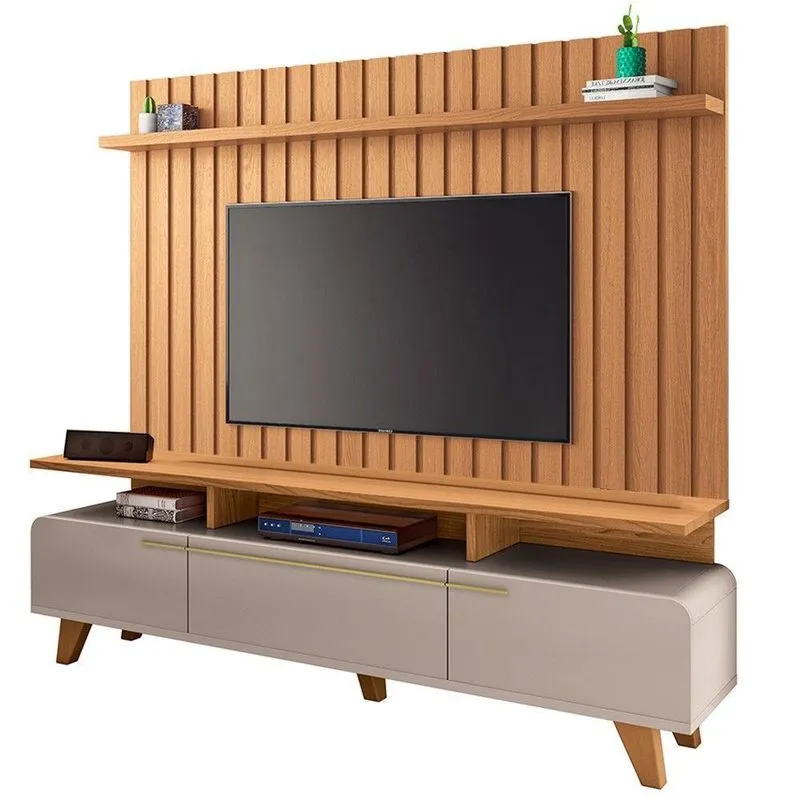 Painel Para Tv 75 Pol Ripado E Rack Bancada 219cm Giulia D04 Cedro-bali