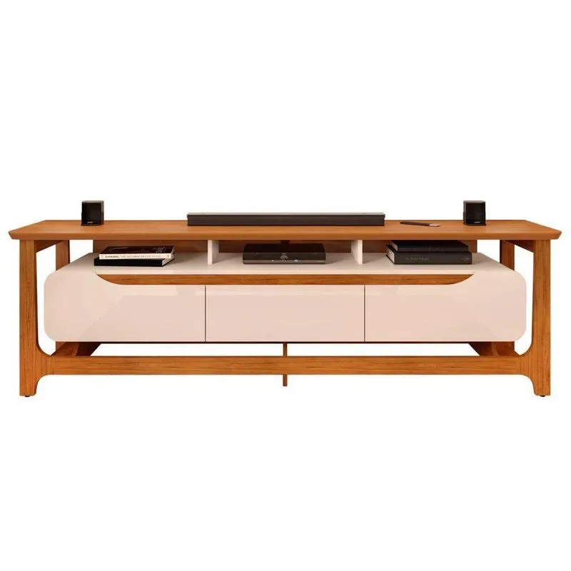 Rack Para Sala Bancada De Tv 75 Pol Pés Madeira Valenza D04 Off White/freijó - Mpozenato