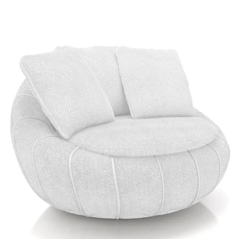 Poltrona Decorativa Redonda Giratória Com Almofadas Saphire M22 Boucle Branco - Mpozenato