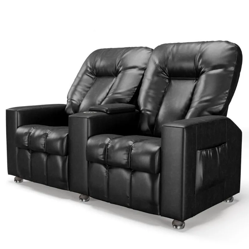 Poltrona Reclinável Para Cinema 2 Lugares Praddo Fh9 Pu Preto Brilho - Mpozenato