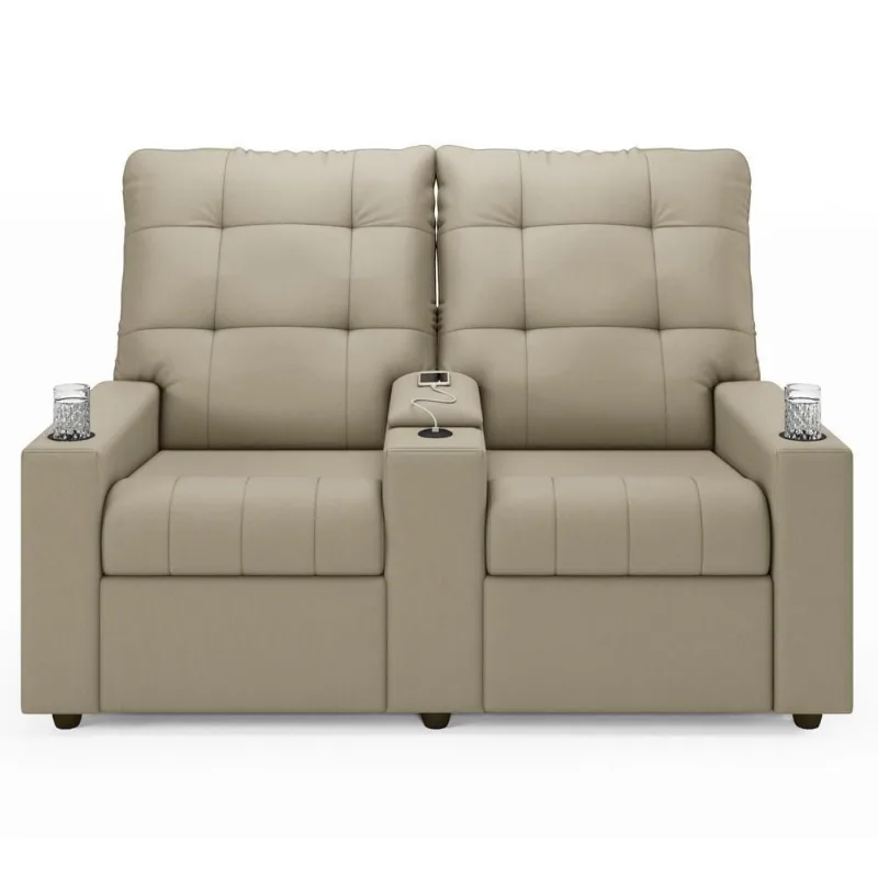 Poltrona De Cinema Reclinável 2 Lugares Baú Usb Mallie Fh9 Veludo Bege - Mpozenato