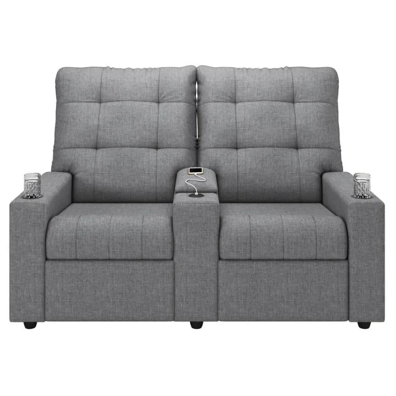 Poltrona De Cinema Reclinável 2 Lugares Baú Usb Mallie Fh9 Linho Cinza - Mpozenato