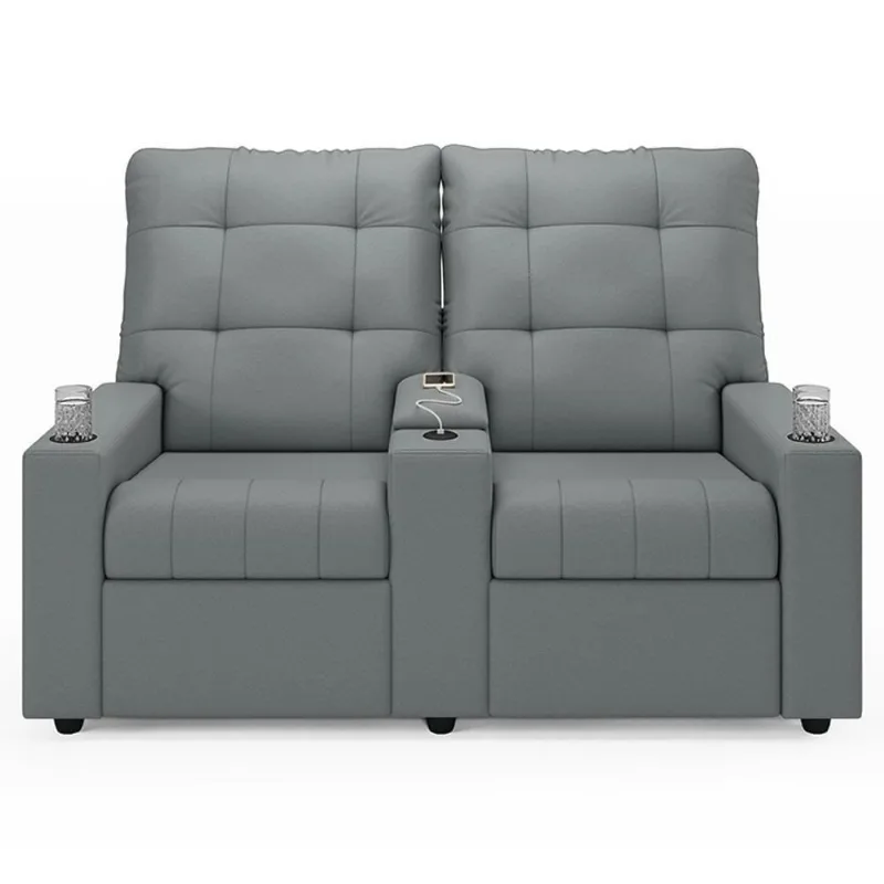 Poltrona De Cinema Reclinável 2 Lugares Baú Usb Mallie Fh9 Pu Cinza - Mpozenato