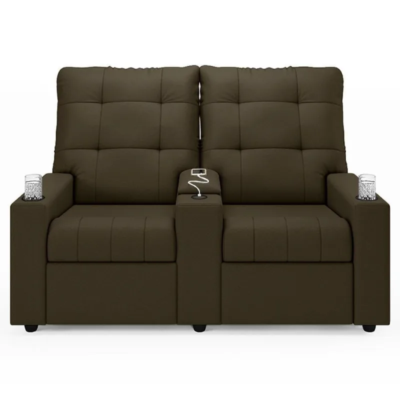 Poltrona De Cinema Reclinável 2 Lugares Baú Usb Mallie Fh9 Veludo Capuccino - Mpozenato