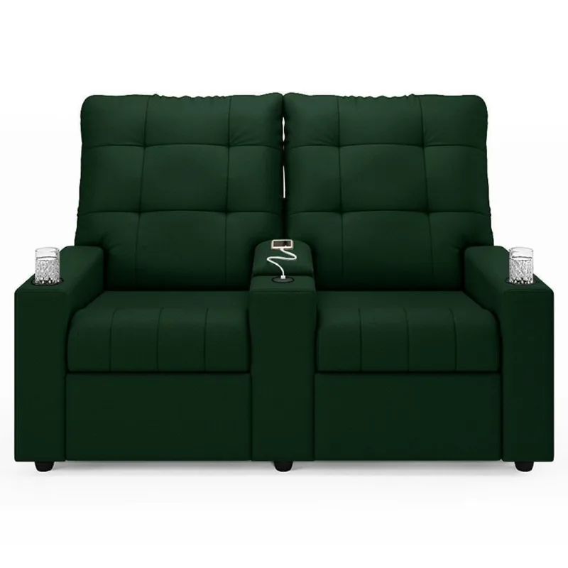 Poltrona De Cinema Reclinável 2 Lugares Baú Usb Mallie Fh9 Veludo Verde - Mpozenato