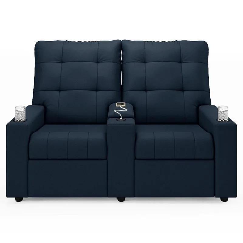 Poltrona De Cinema Reclinável 2 Lugares Baú Usb Mallie Fh9 Veludo Azul - Mpozenato