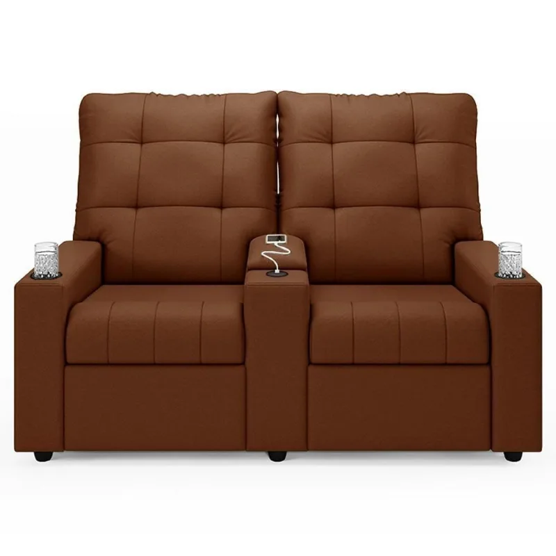Poltrona De Cinema Reclinável 2 Lugares Baú Usb Mallie Fh9 Veludo Terracota - Mpozenato