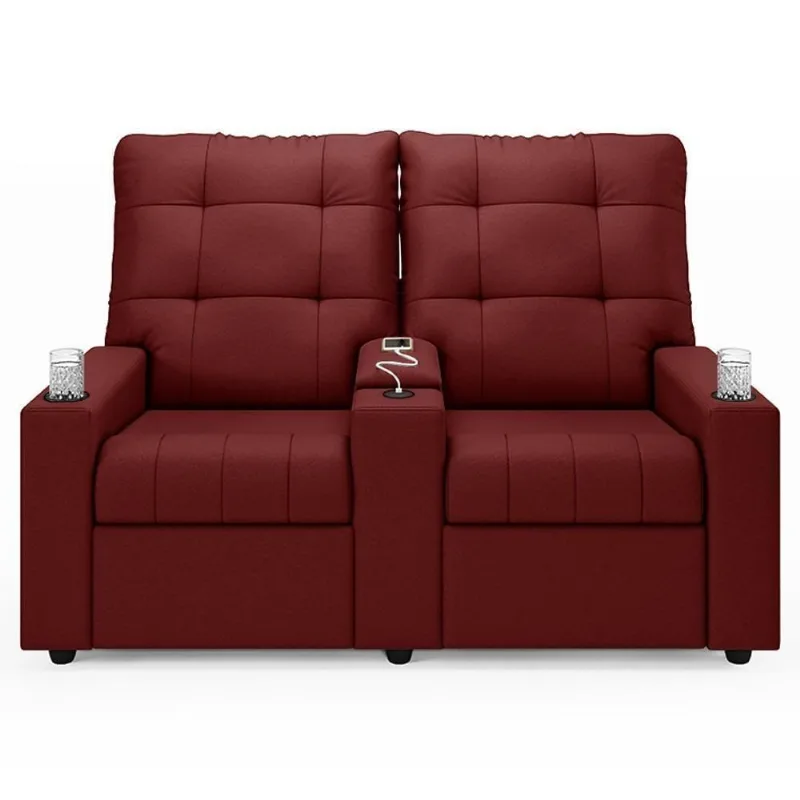 Poltrona De Cinema Reclinável 2 Lugares Baú Usb Mallie Fh9 Veludo Vermelho - Mpozenato