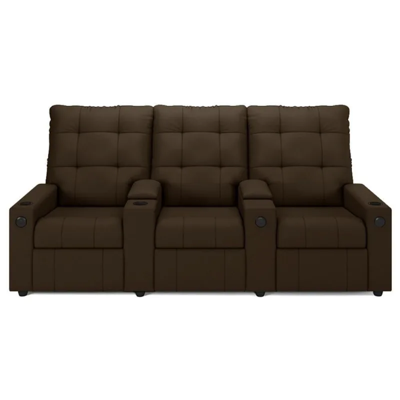 Poltrona De Cinema Reclinável 3 Lugares Baú Usb Mallie Fh9 Veludo Marrom - Mpozenato