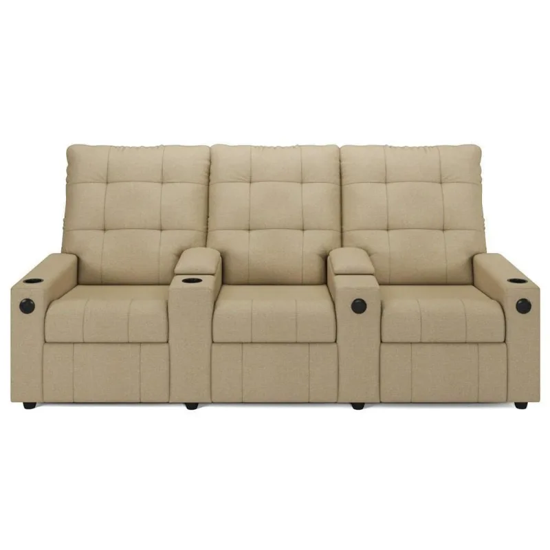 Poltrona De Cinema Reclinável 3 Lugares Baú Usb Mallie Fh9 Linho Bege - Mpozenato