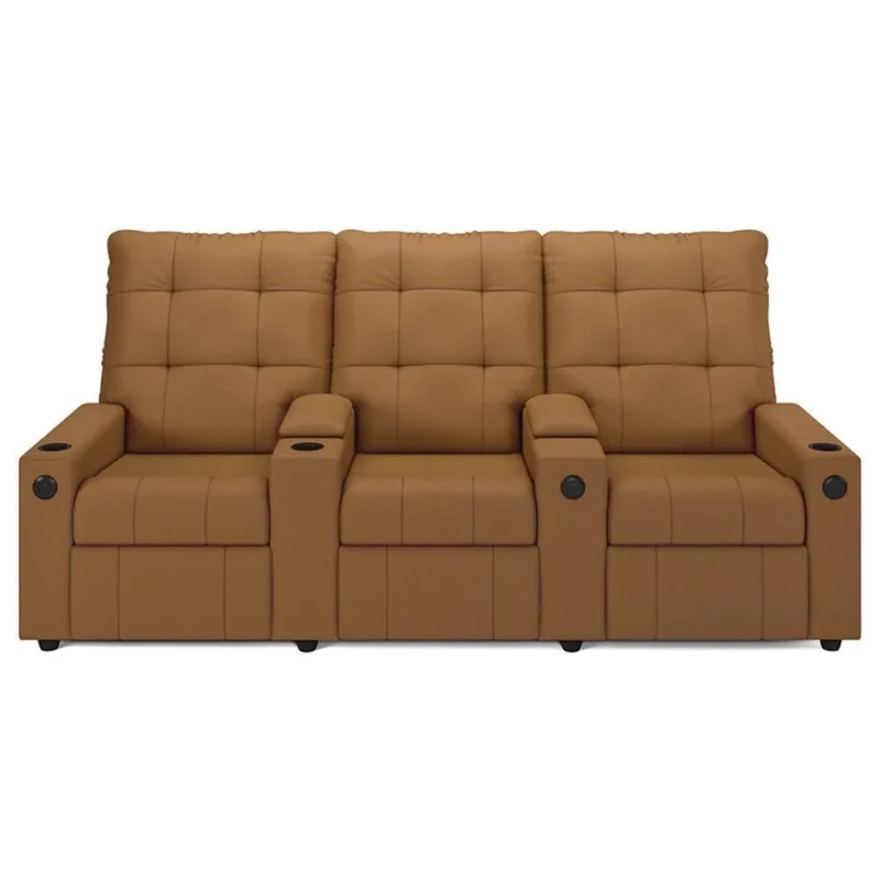 Poltrona De Cinema Reclinável 3 Lugares Baú Usb Mallie Fh9 Pu Caramelo - Mpozenato
