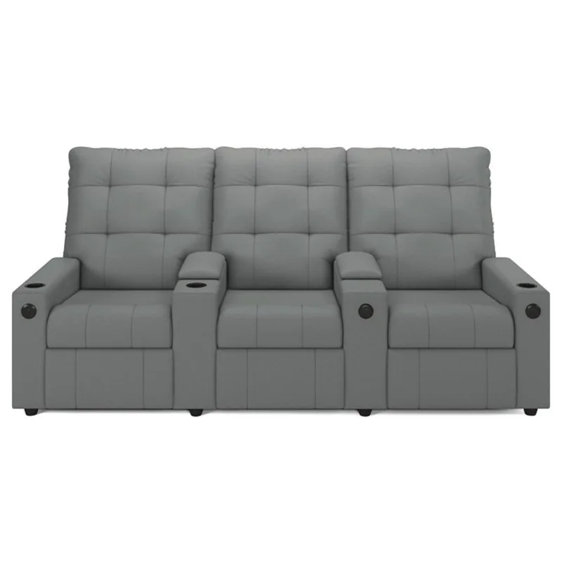 Poltrona De Cinema Reclinável 3 Lugares Baú Usb Mallie Fh9 Pu Cinza - Mpozenato
