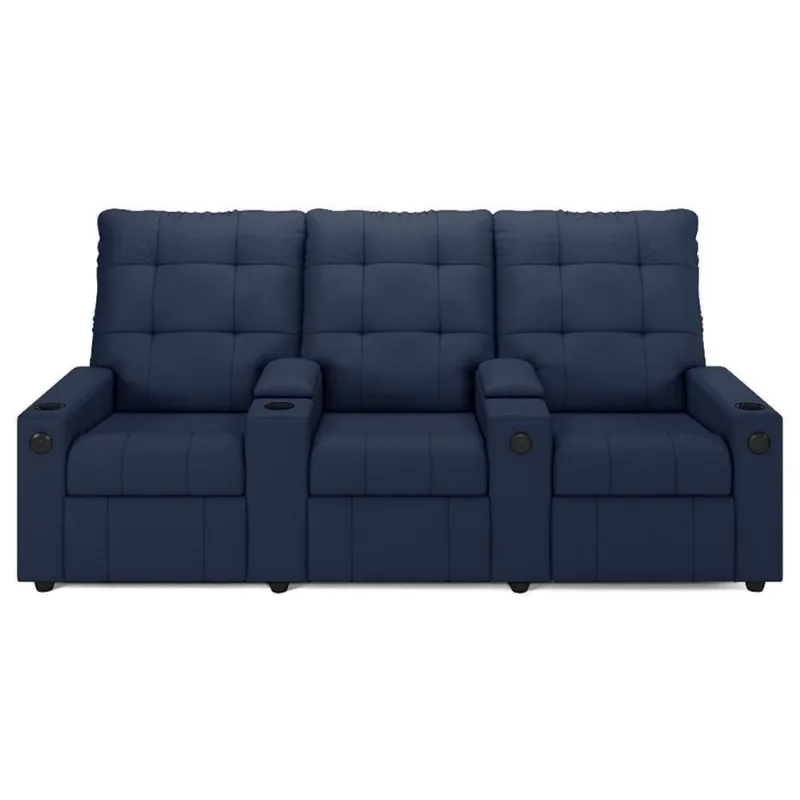 Poltrona De Cinema Reclinável 3 Lugares Baú Usb Mallie Fh9 Pu Azul - Mpozenato