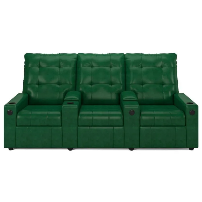 Poltrona De Cinema Reclinável 3 Lugares Baú Usb Mallie Fh9 Pu Verde Musgo - Mpozenato