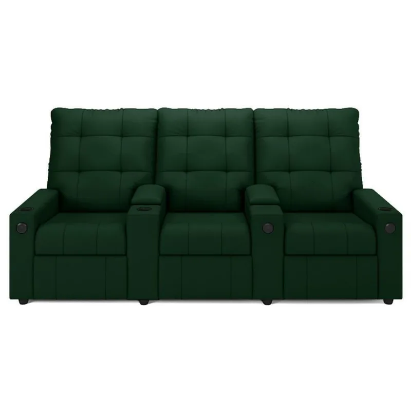 Poltrona De Cinema Reclinável 3 Lugares Baú Usb Mallie Fh9 Veludo Verde - Mpozenato