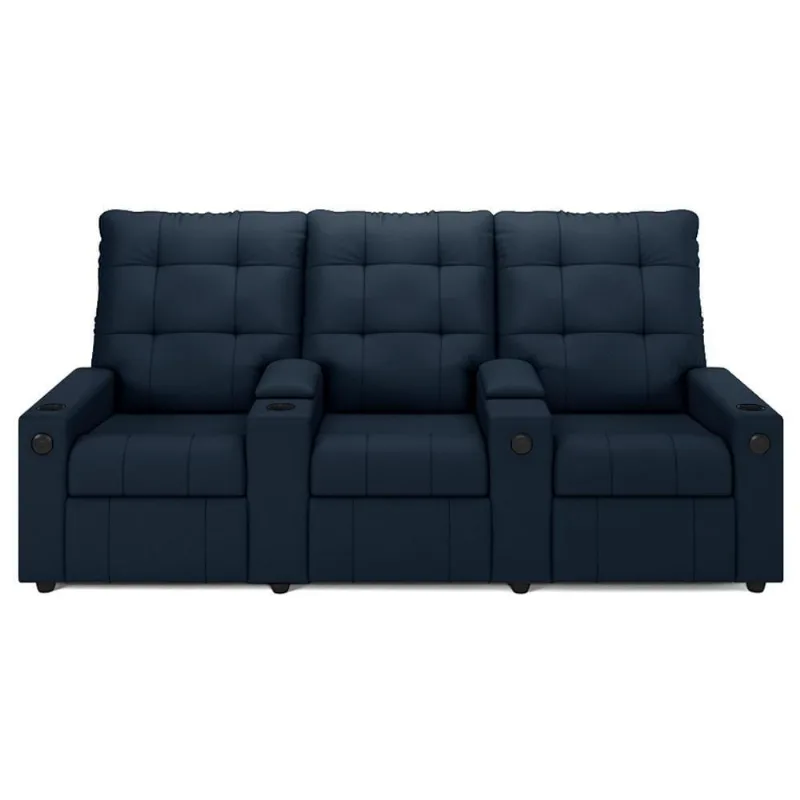 Poltrona De Cinema Reclinável 3 Lugares Baú Usb Mallie Fh9 Veludo Azul - Mpozenato