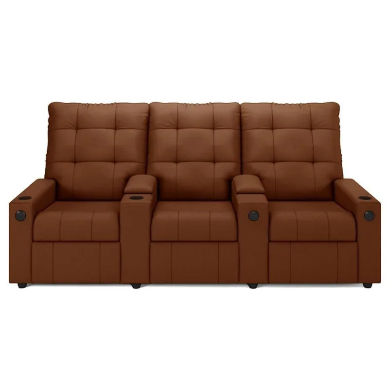 Poltrona De Cinema Reclinável 3 Lugares Baú Usb Mallie Fh9 Veludo Terracota - Mpozenato