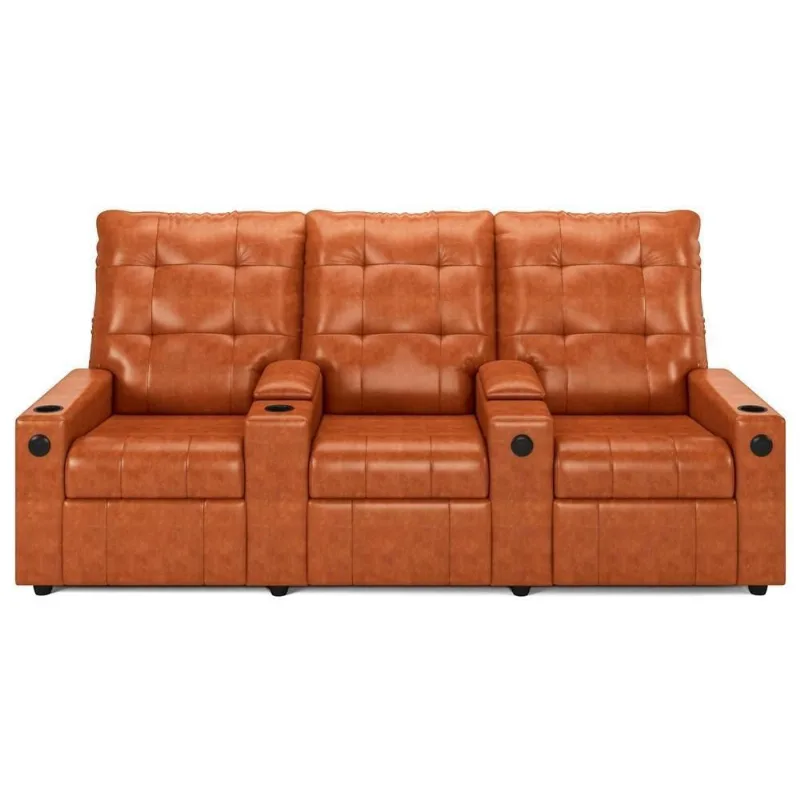 Poltrona De Cinema Reclinável 3 Lugares Baú Usb Mallie Fh9 Pu Caramelo Brilho - Mpozenato