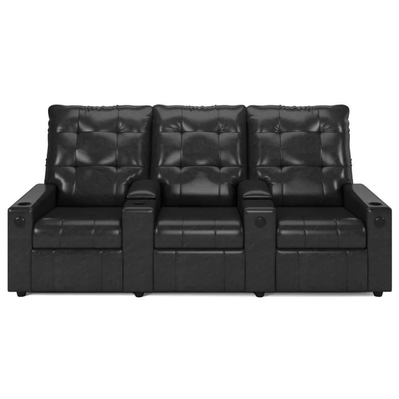 Poltrona De Cinema Reclinável 3 Lugares Baú Usb Mallie Fh9 Pu Preto Brilho - Mpozenato