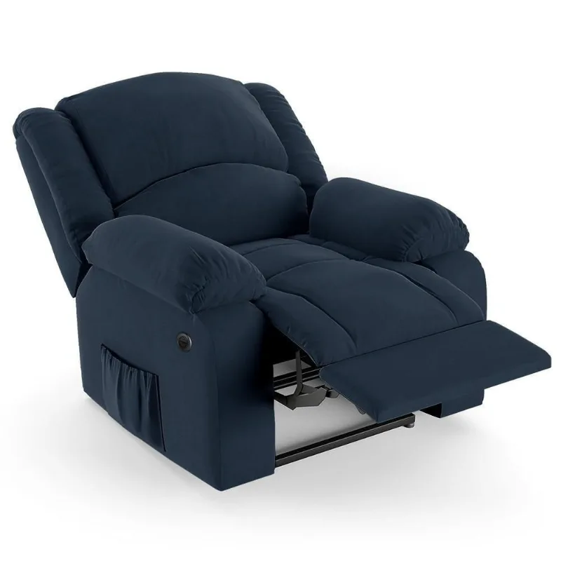 Poltrona Do Papai Reclinável Pietra Power Elétrica Usb Fh9 Veludo Azul - Mpozenato