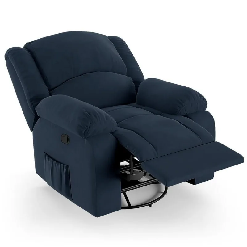 Poltrona Do Papai Reclinável Pietra Glider Giratória Fh9 Veludo Azul - Mpozenato
